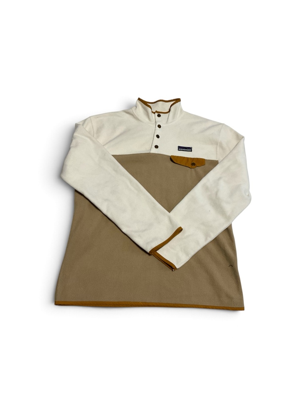 Patagonia Two-Tone Fleece Pullover in Cream & Tan with Mustard Trim